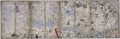 Montaje de 8 páginas del Atlas Catalán de Cresques; el mundo conocido en ese entonces de Abraham Cresques